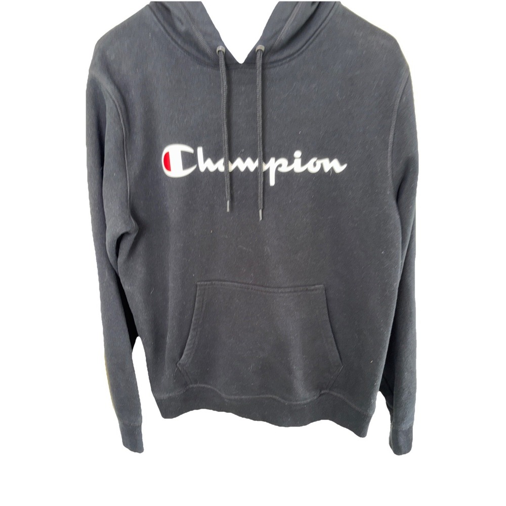 Champion Mens Size Medium‎ Hoodie Sweatshirt Black Grey Inner Hood